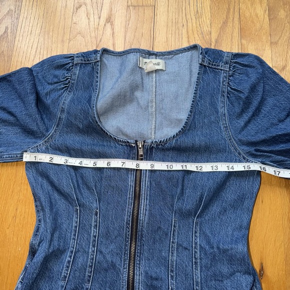 Madewell Dress 2 Blue Denim Zip Front Short Sleeve Mini Pockets Jean Western - Picture 9 of 11
